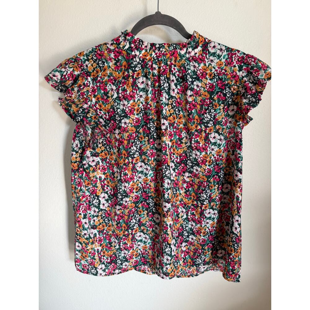 VOY Women's Floral Mock Neck Ruffle Blouse Multicolor Boho Size Medium‎